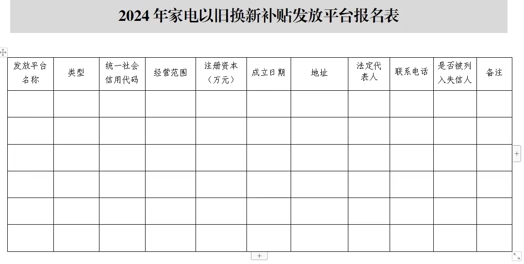 关于公开征选家电以旧换新补贴发放平台的公告